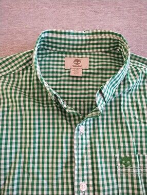 Timberland Men's Green & White Checkered Button Down Long Sleeve Shirt - L/G Reg